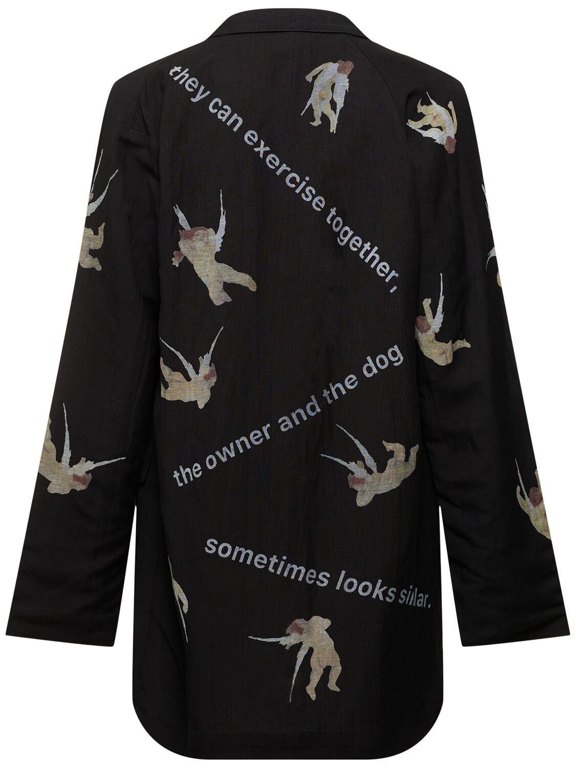 Shop Yohji Yamamoto K-angel Printed Viscose & Linen Blazer In Black
