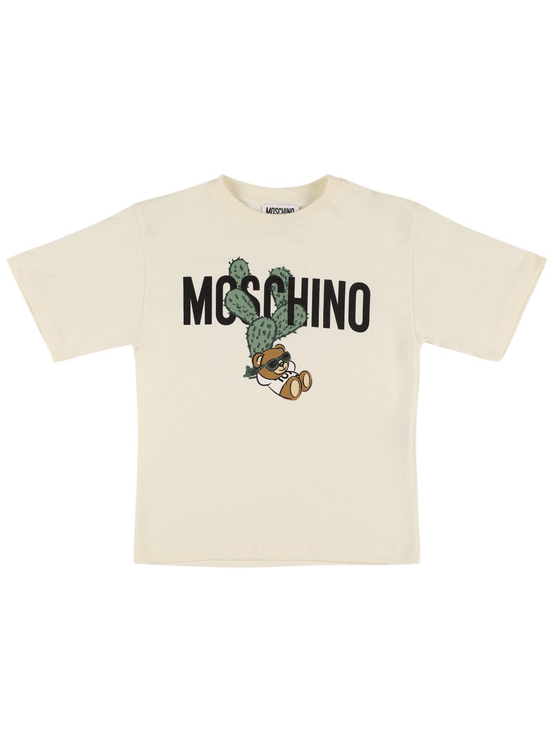 Moschino Kids' Cotton Jersey T-shirt In Off White
