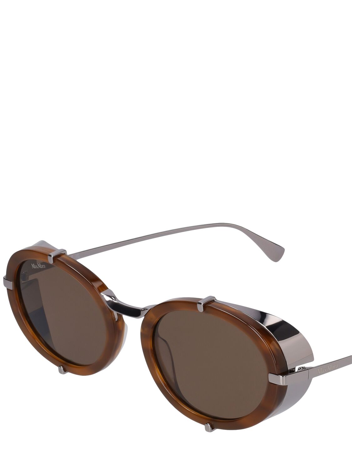 Shop Max Mara Selma Round Metal Sunglasses In Brown,dark Brow