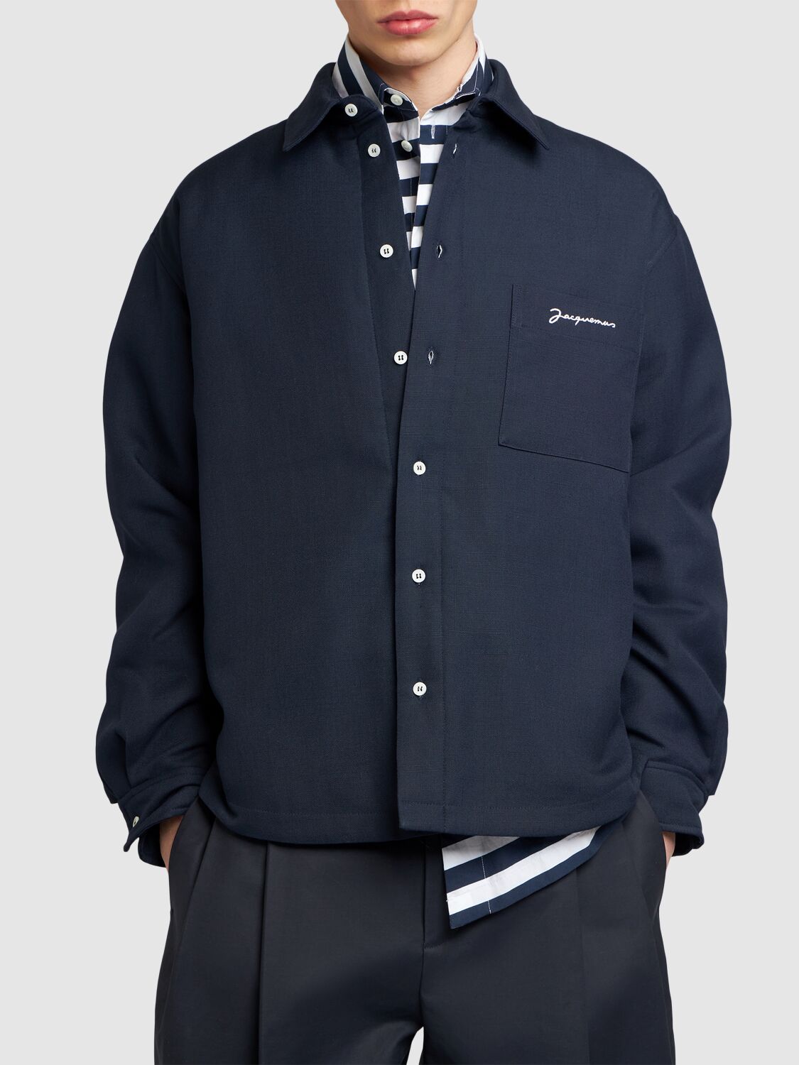 Shop Jacquemus La Chemise Boulanger Button-up Jacket In Navy