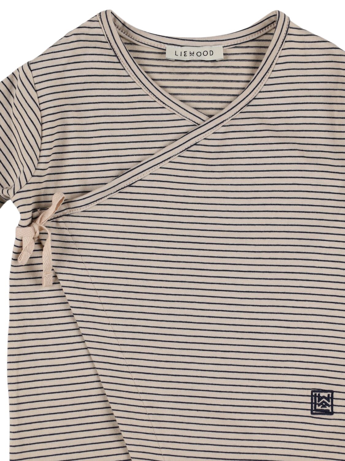 Shop Liewood Striped Cotton Blend Jumpsuit In Beige,blue
