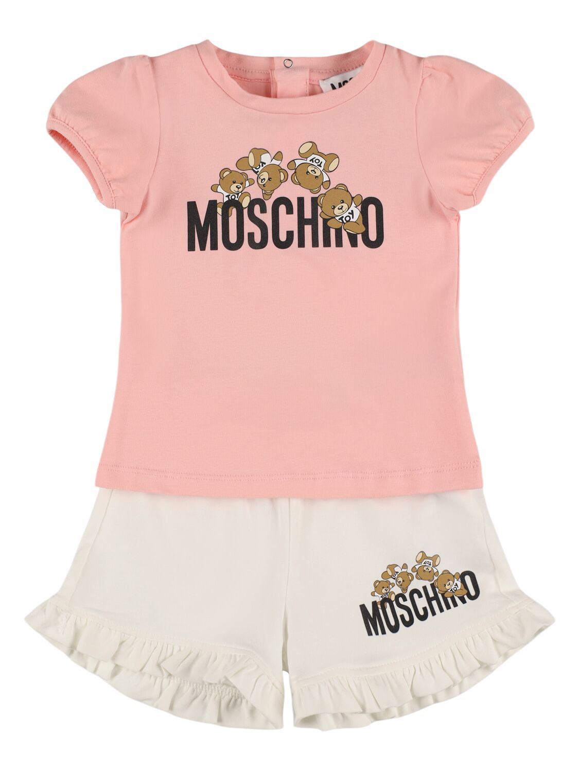 Moschino Kids' Cotton Jersey T-shirt & Shorts In Pink,white