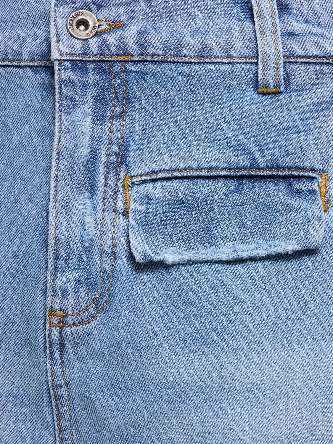 Shop Flâneur Light Denim Cargo Pants W/ Phone Pocket In Blue Denim Oc