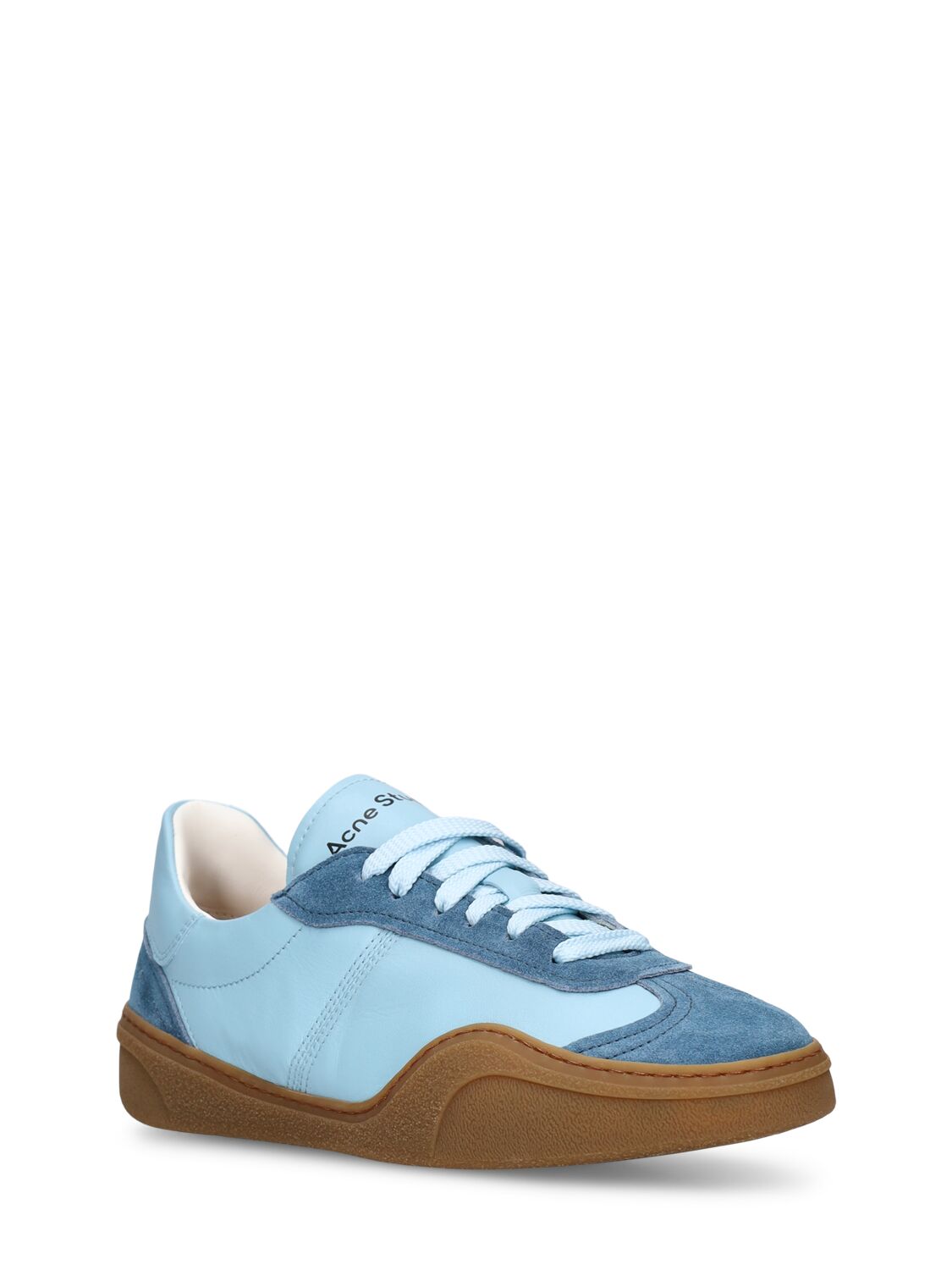 Shop Acne Studios Bars Leather Sneakers In Light Blue,tan