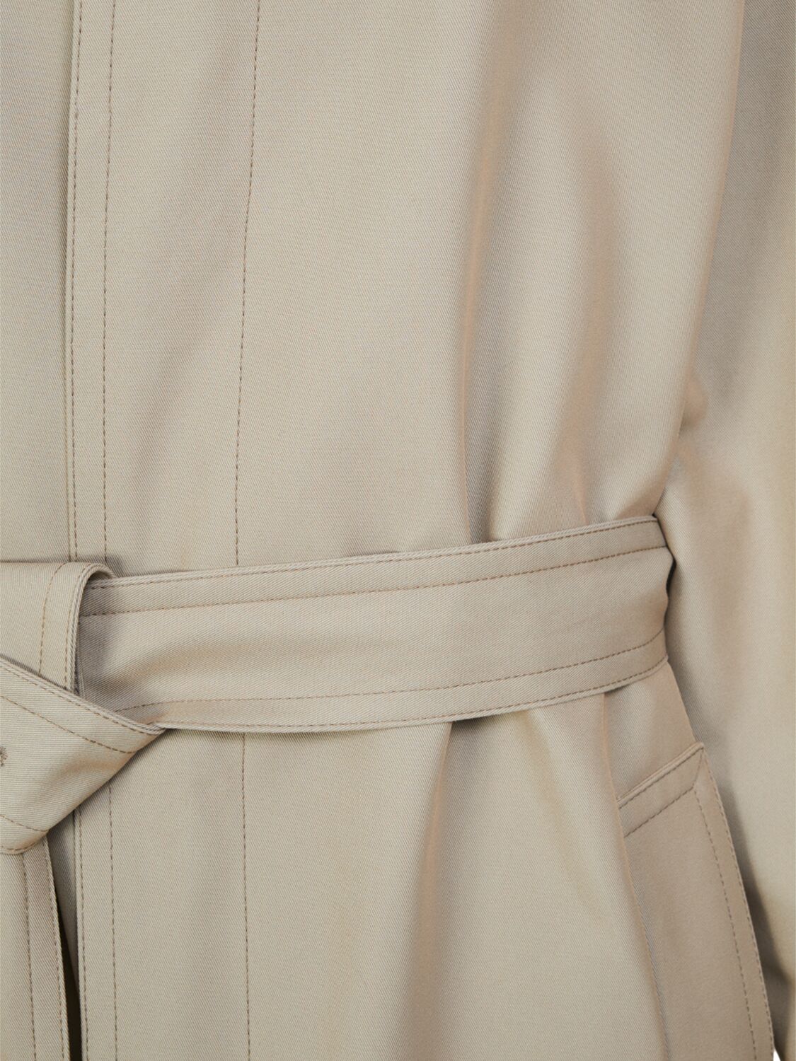 Shop Maison Margiela Belted Cotton Twill Long Trench Coat In Beige