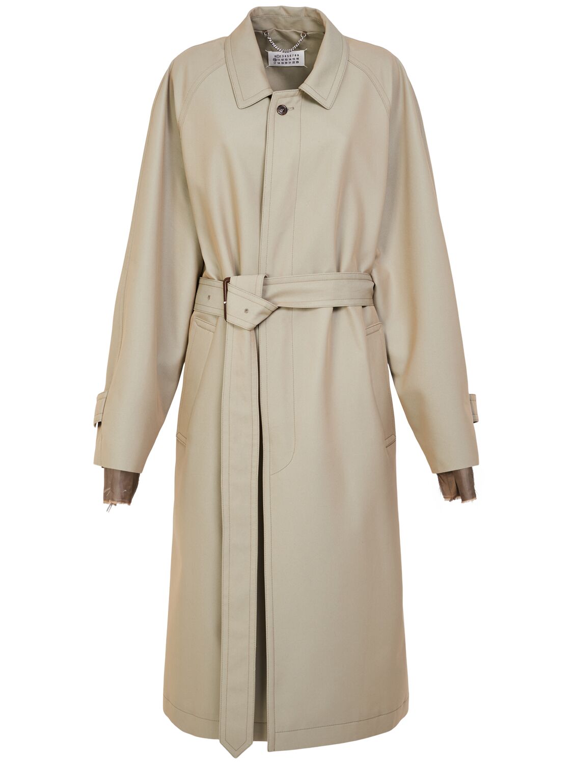 Maison Margiela Belted Cotton Twill Long Trench Coat In Neutral