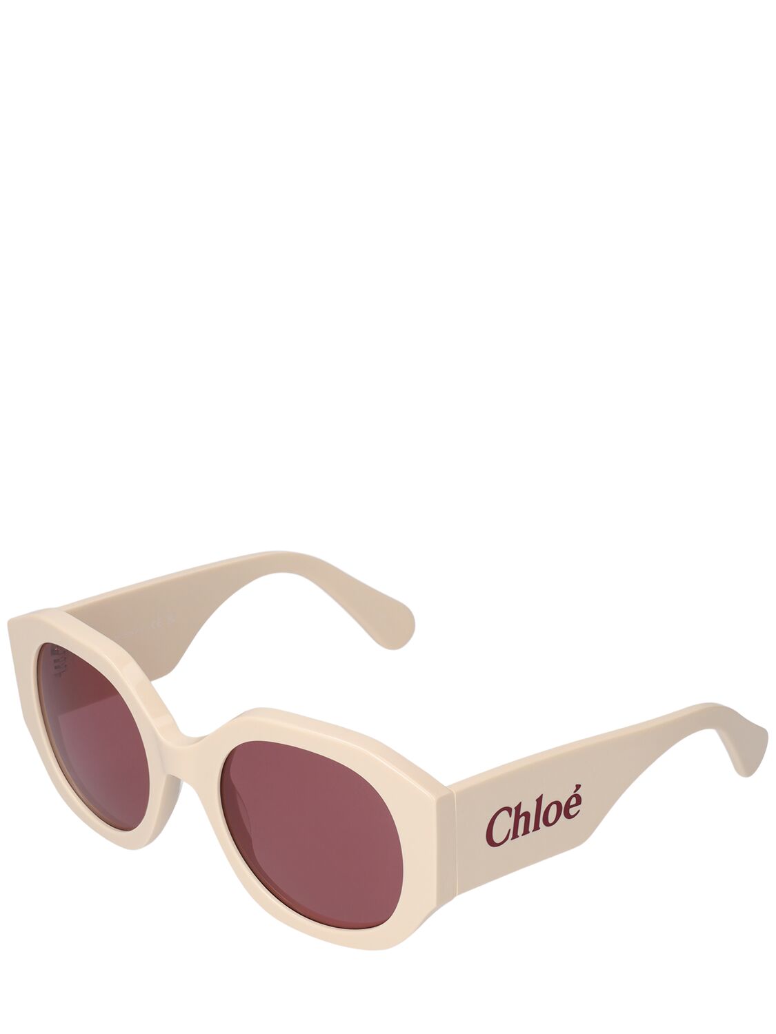 Shop Chloé Oversized Logo Round Acetate Sunglasses In Ivory,red