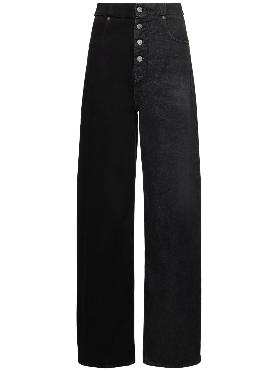 Mm6 Maison Margiela Bicolor Straight Denim Jeans In Black,grey