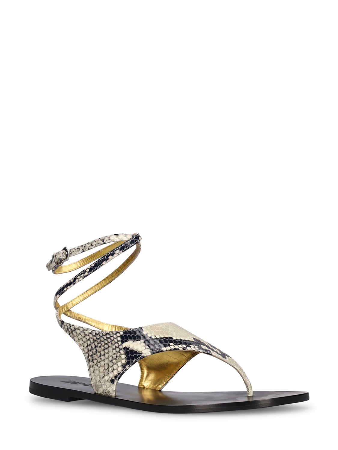 Shop Paris Texas 5mm Amalfi Python Print Flat Sandals In Black,beige