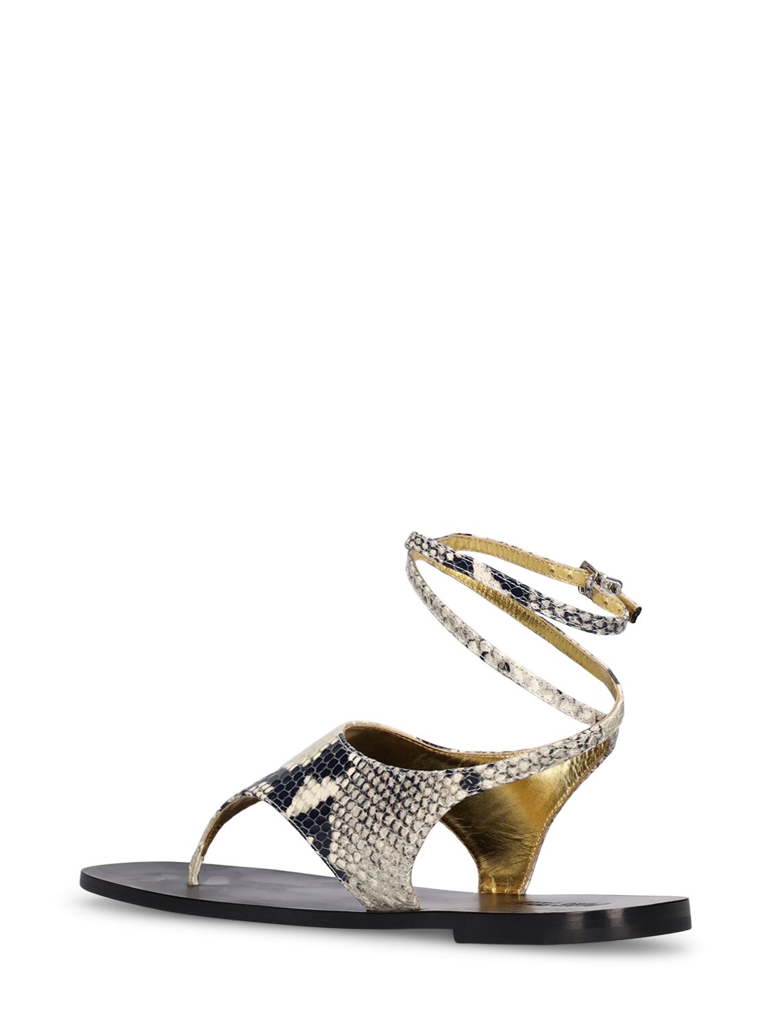 Shop Paris Texas 5mm Amalfi Python Print Flat Sandals In Black,beige