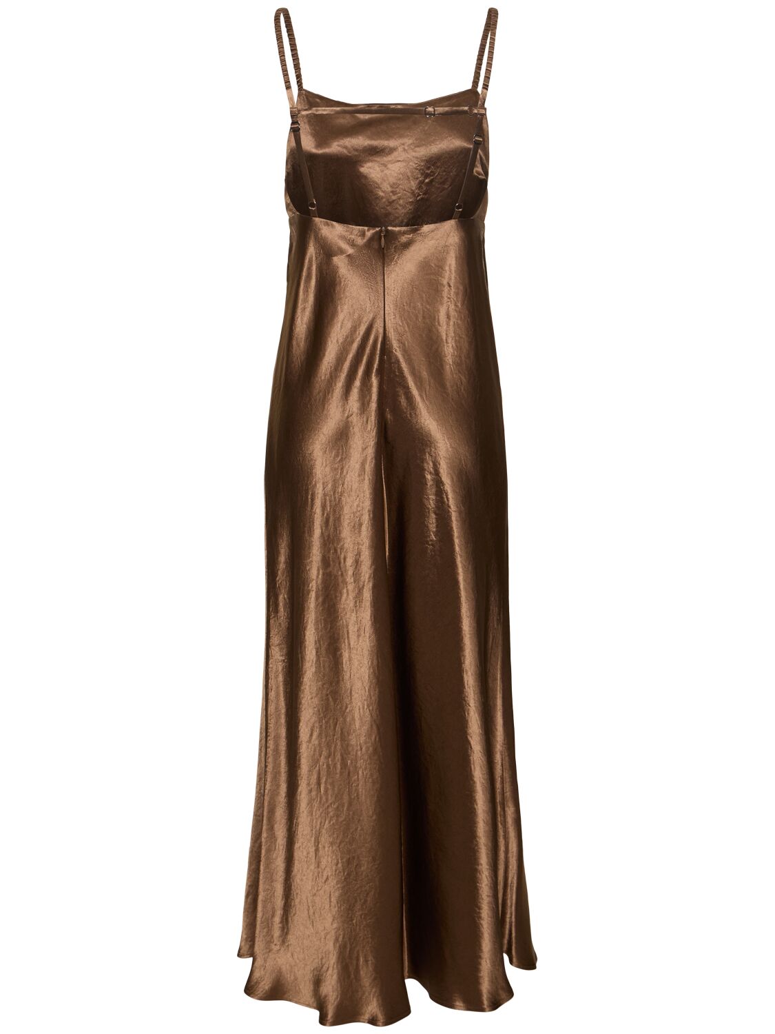 Shop Max Mara Baden Satin Sleeveless Flared Midi Dress In Brown