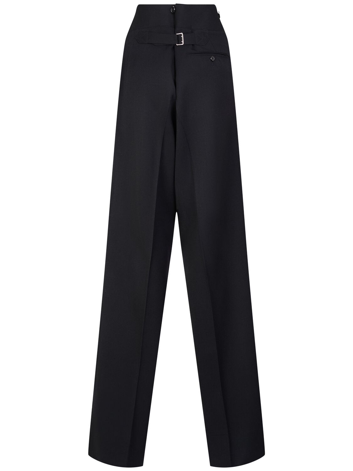 Shop Maison Margiela Wool Wide Leg Pants In Black