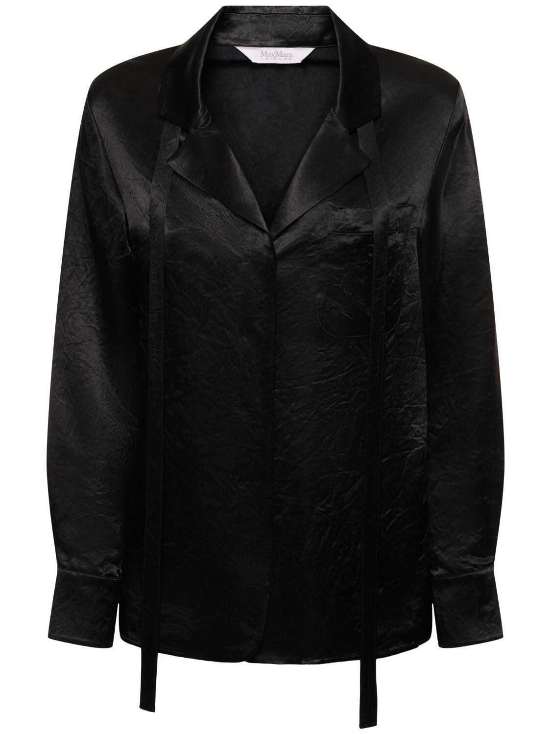 Max Mara Vignola Satin Shirt W/ Self-tie Scarf In Black