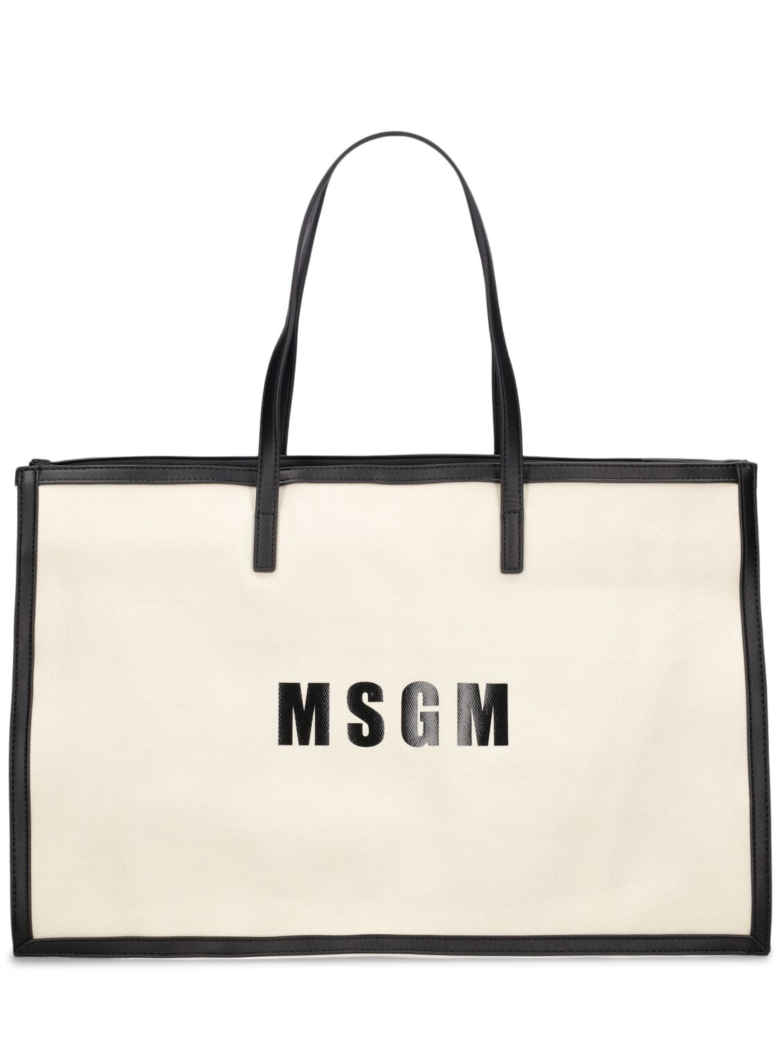 Shop Msgm Canvas Shopper Bag In 베이지,블랙