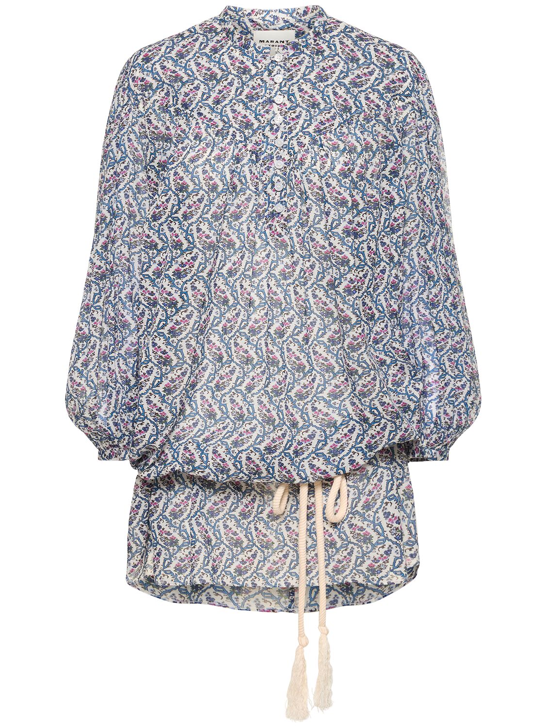 Marant Etoile Kildi Printed Cotton Mini Dress In Ecru,multi