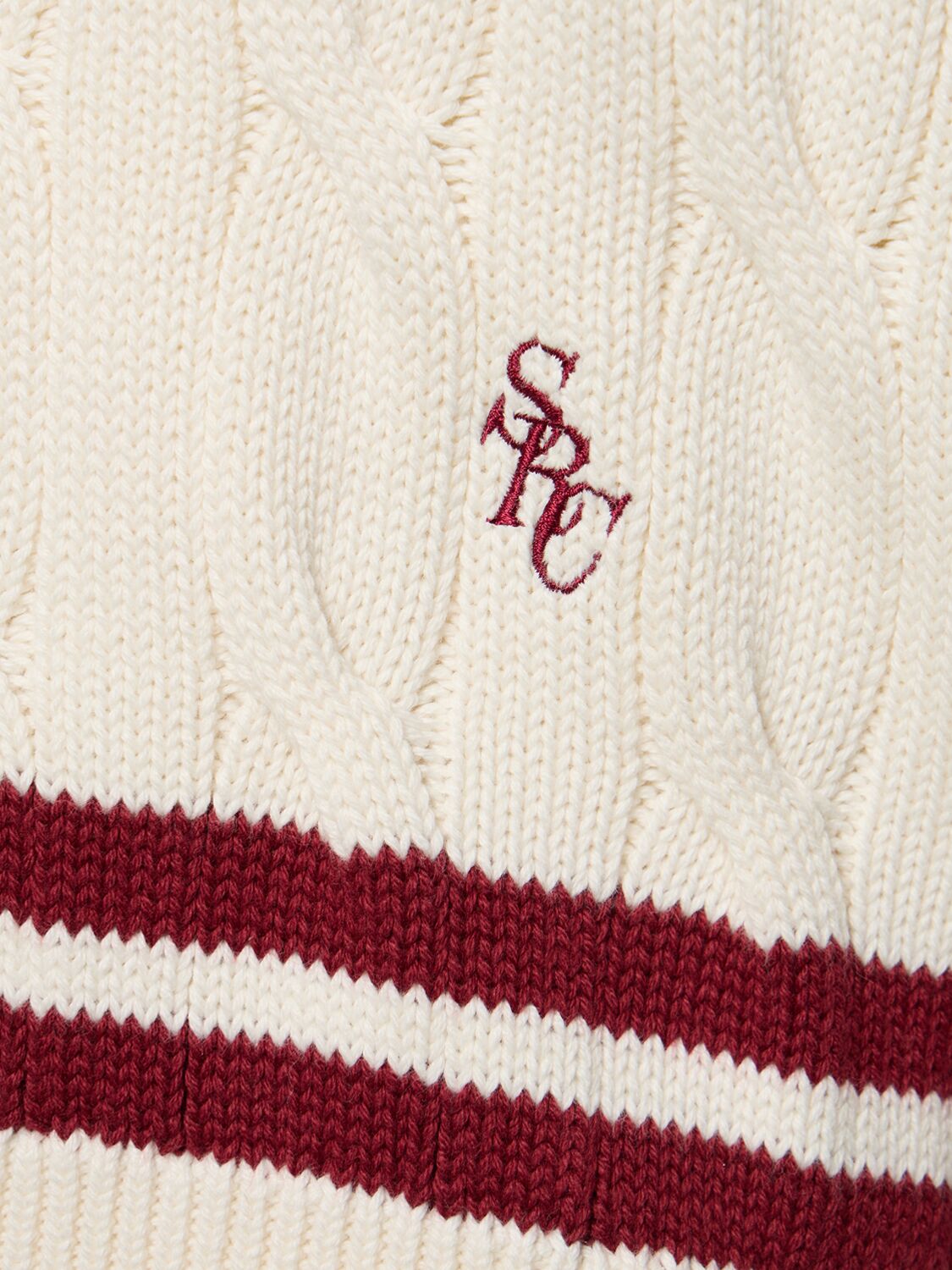 Shop Sporty And Rich Src Cable Knit V-neck Unisex Sweater In 베이지,화이트