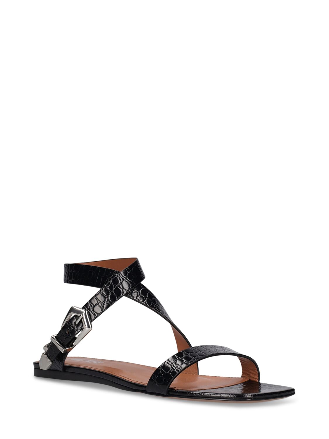 Shop Paris Texas 10mm Lauren Croc Embossed Sandals In Black