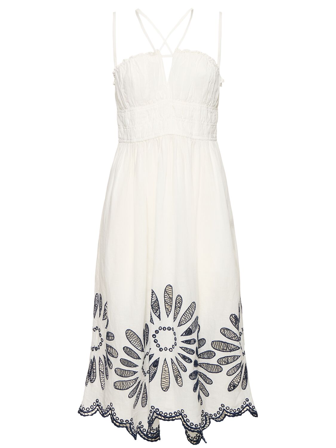 Shop Ulla Johnson Beatrice Linen & Cotton Midi Dress In 화이트