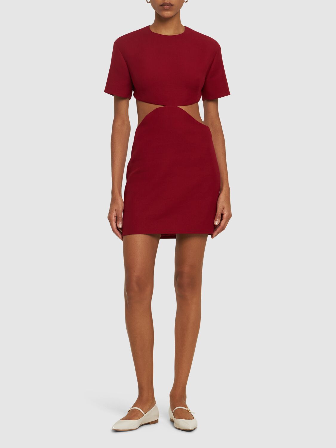 Shop Valentino Open Back Crepe Short Sleeve Mini Dress In Red