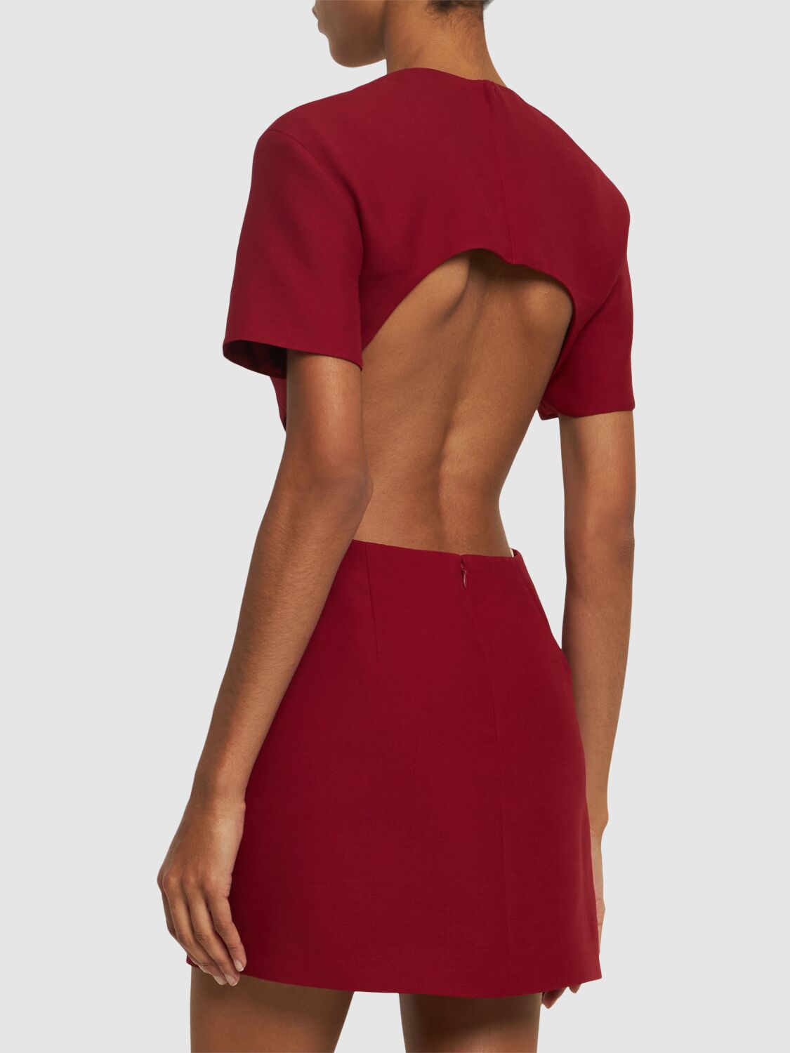 Shop Valentino Open Back Crepe Short Sleeve Mini Dress In Red