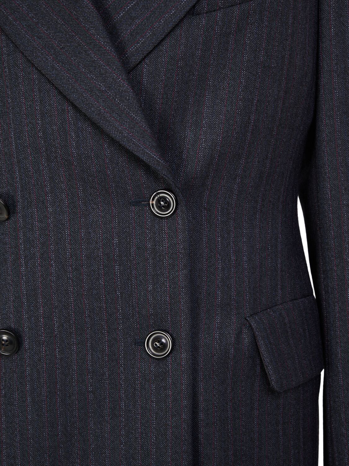 Shop Maison Margiela Double Breast Pinstripe Wool Blazer In Navy/white