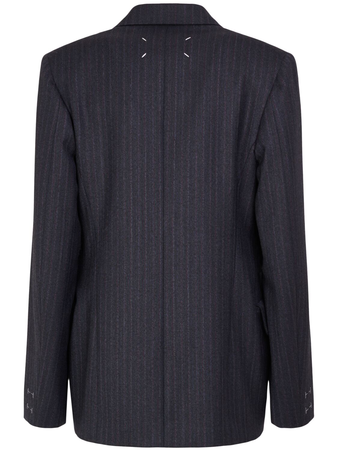 Shop Maison Margiela Double Breast Pinstripe Wool Blazer In Navy/white