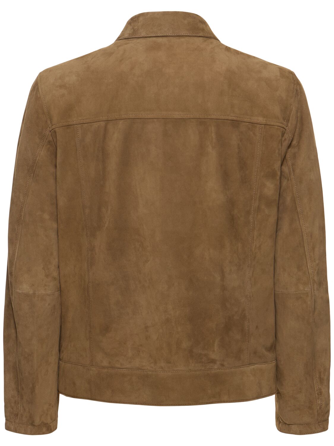 Shop Brioni Zip-up Suede Jacket In Khaki