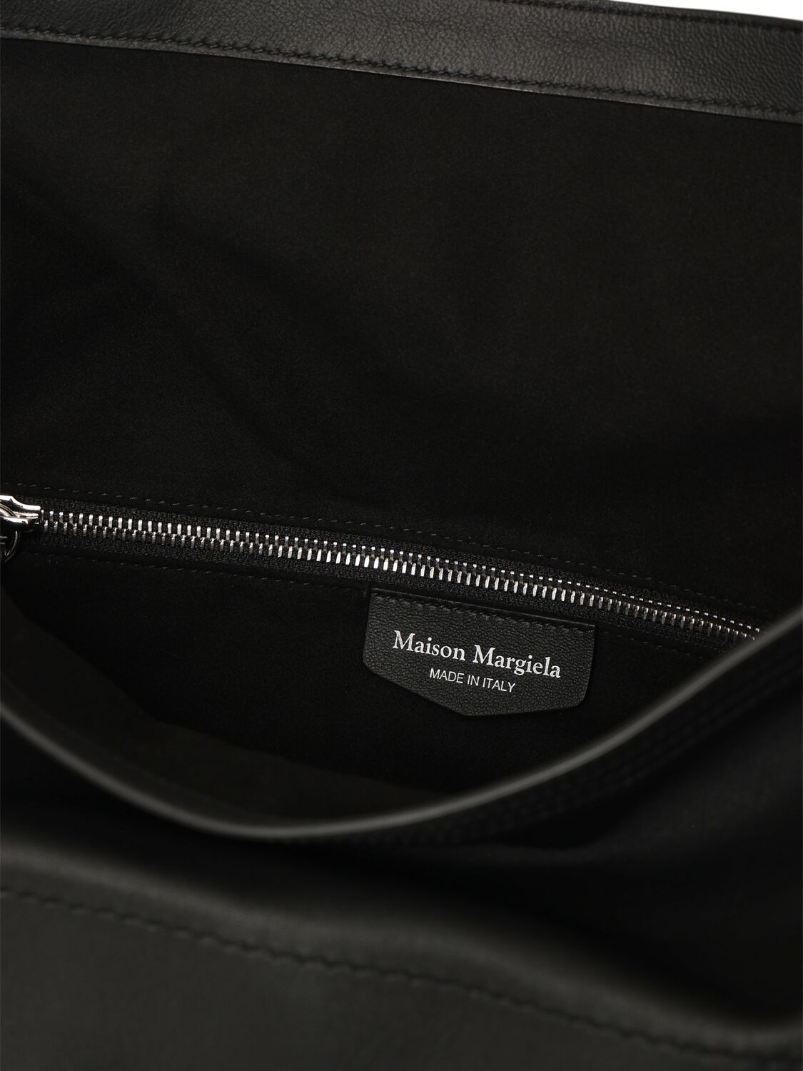 Shop Maison Margiela Paper Medium Leather Shoulder Bag In Black