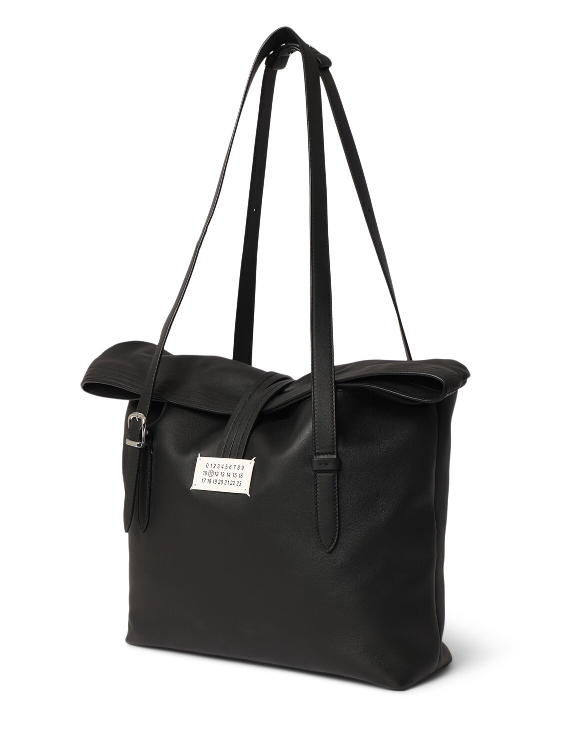 Shop Maison Margiela Paper Medium Leather Shoulder Bag In Black