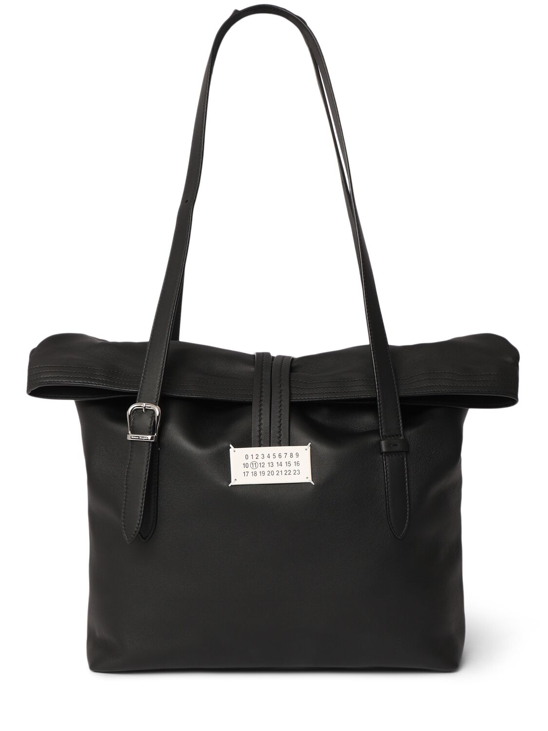 Maison Margiela Paper Medium Leather Shoulder Bag In Black