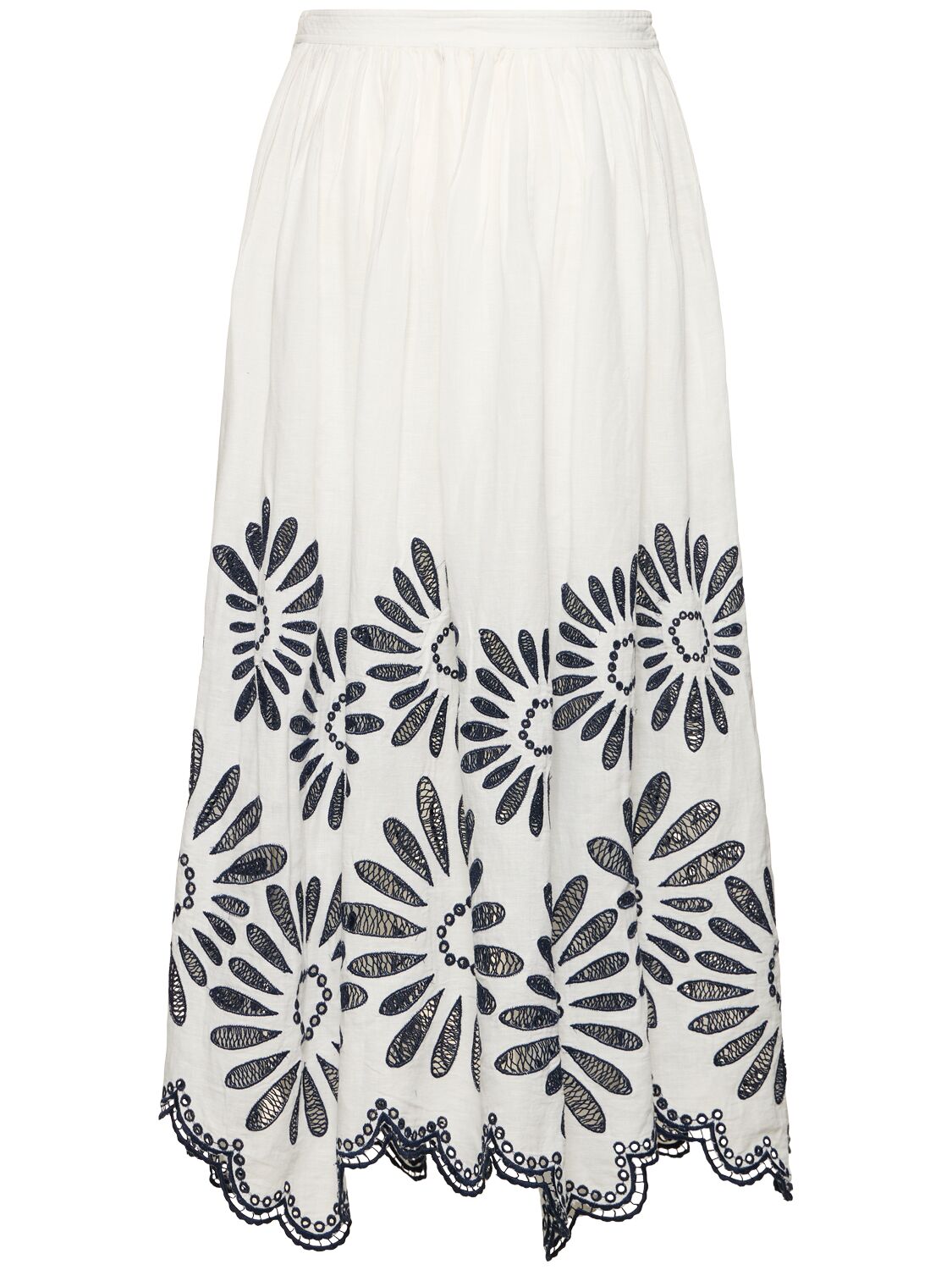 Shop Ulla Johnson Annisa Embroidered Long Skirt In 베이지,블루