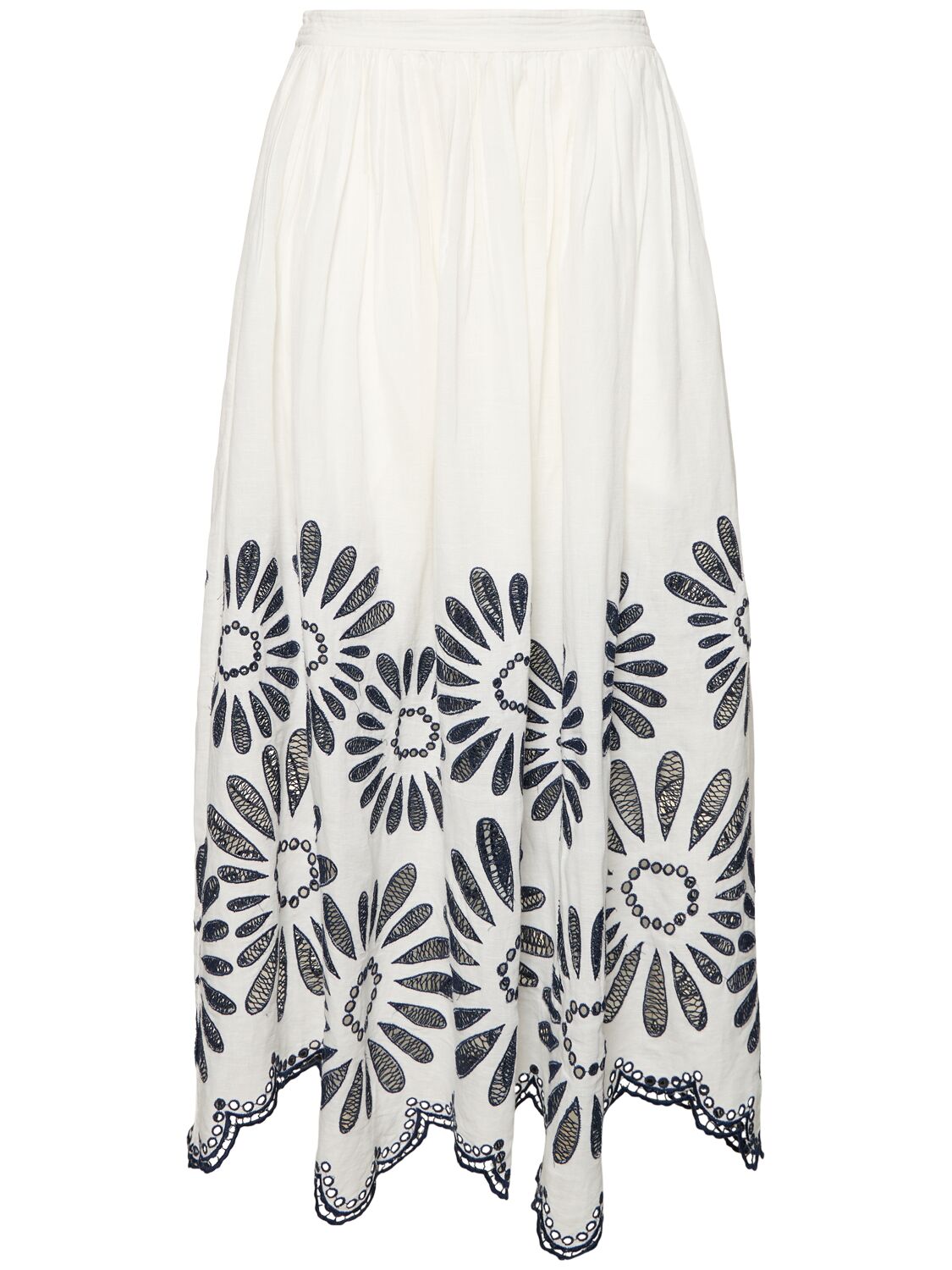 Shop Ulla Johnson Annisa Embroidered Long Skirt In 베이지,블루