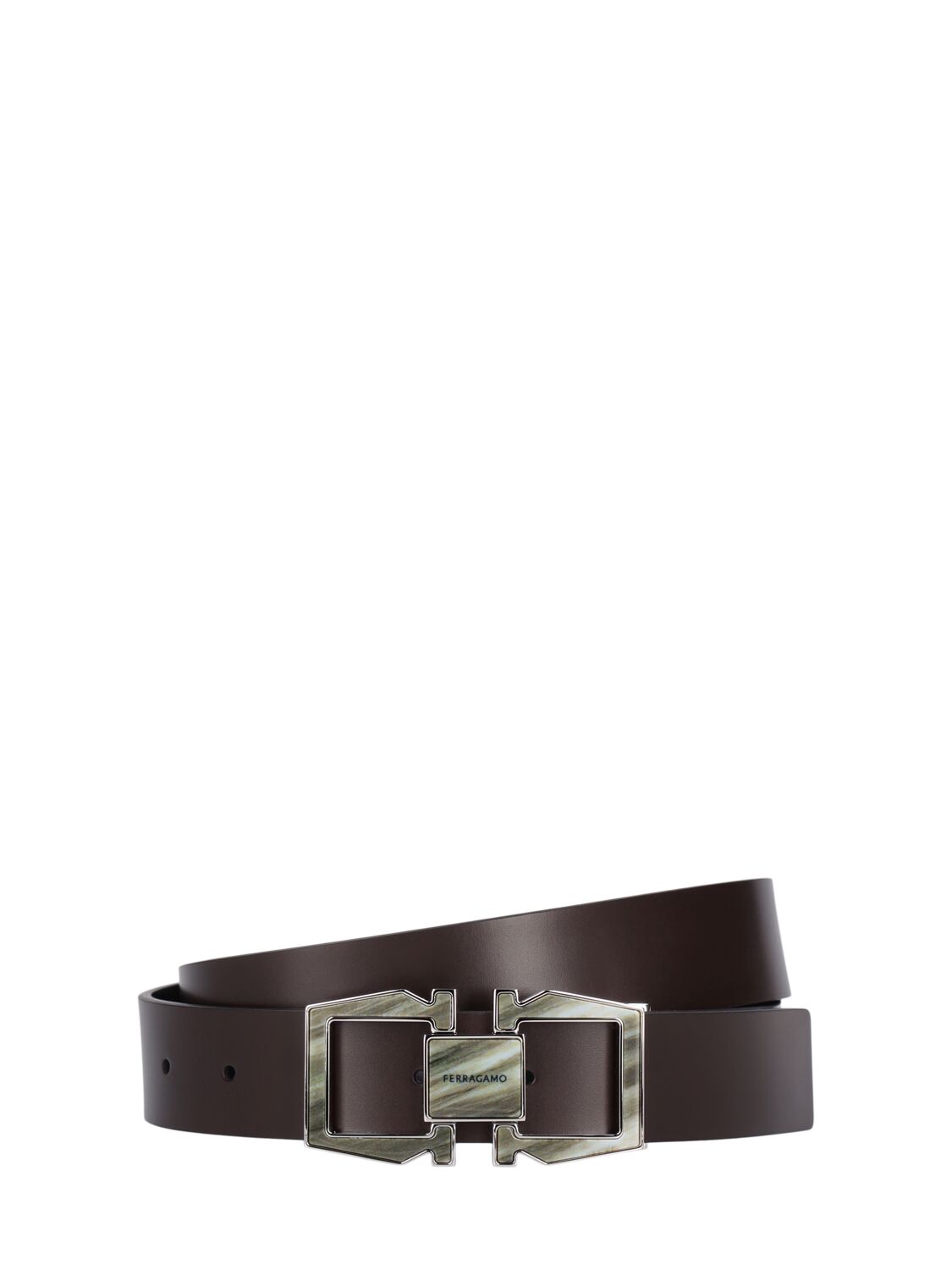 Ferragamo 32mm Double Gancio Leather Belt In Brown