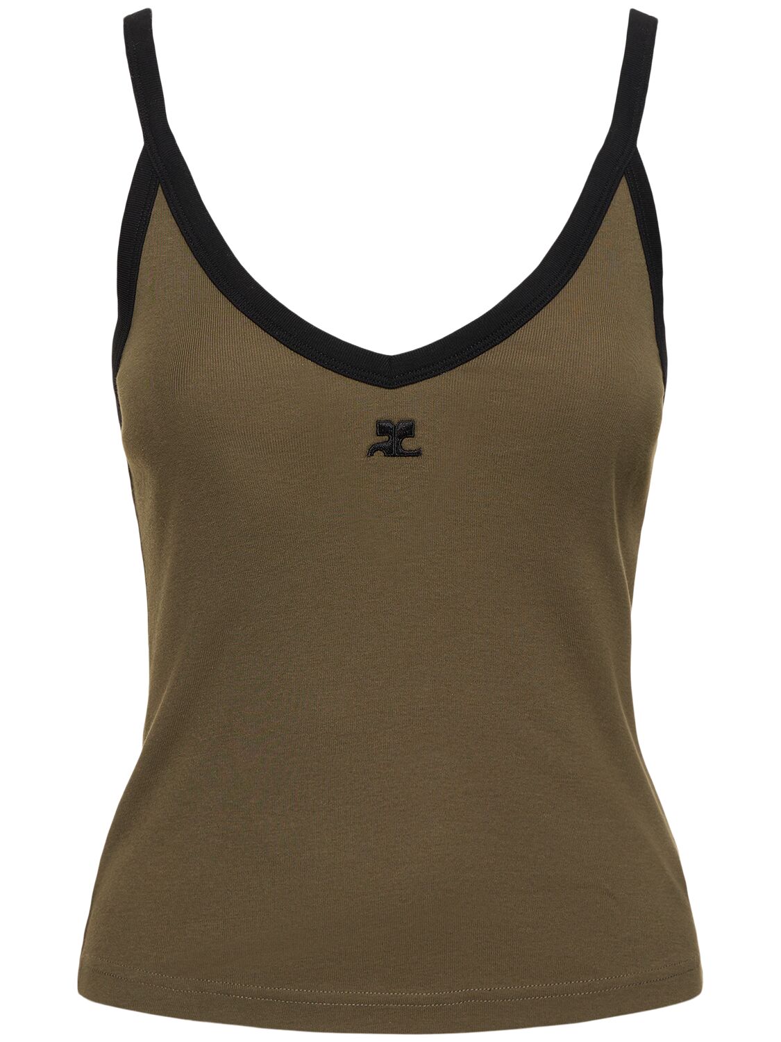 Image of Contrast V-neck Cotton Tank Top