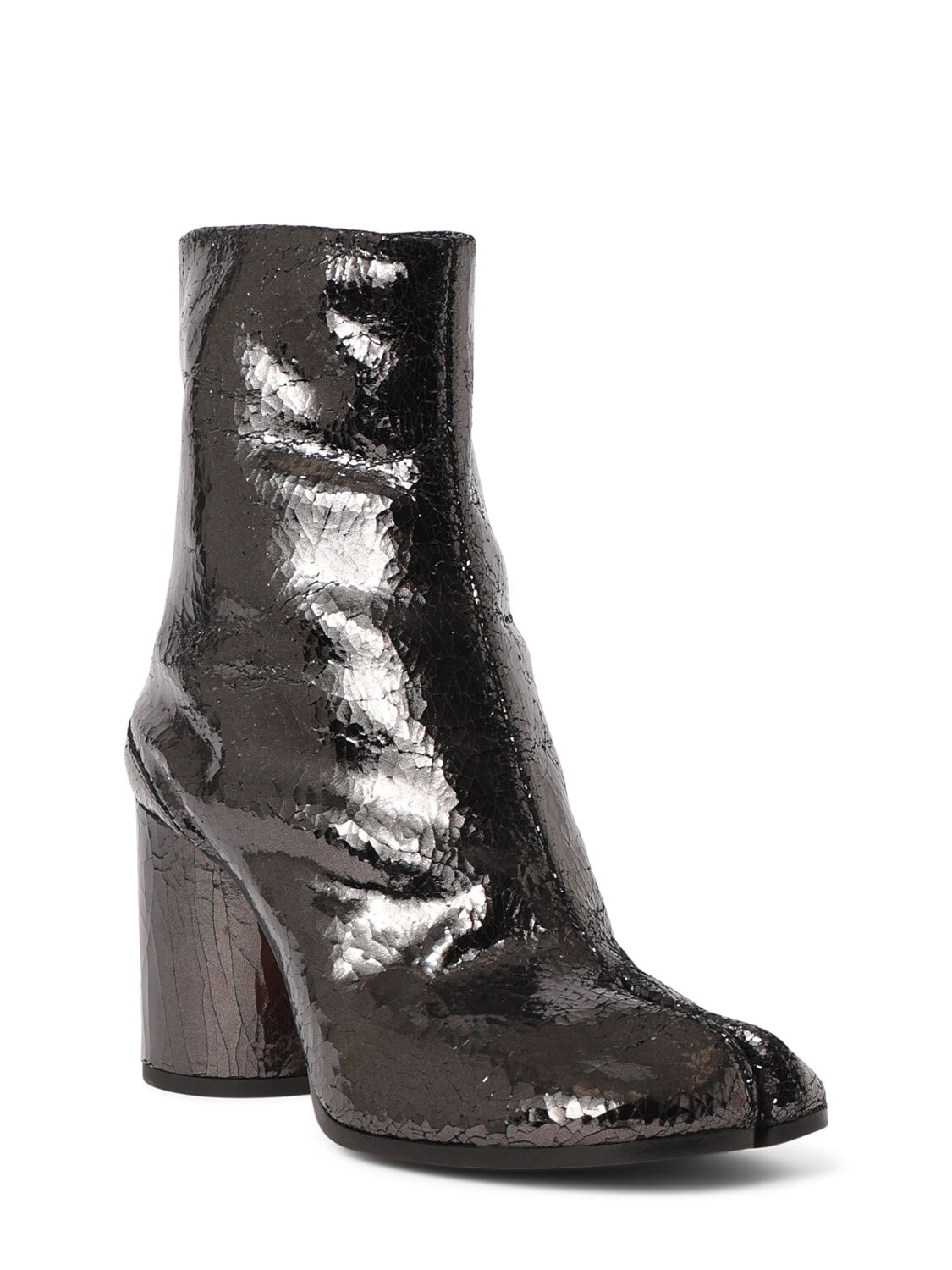 Shop Maison Margiela 80mm Tabi Mirror Leather Ankle Boots In Silver/black