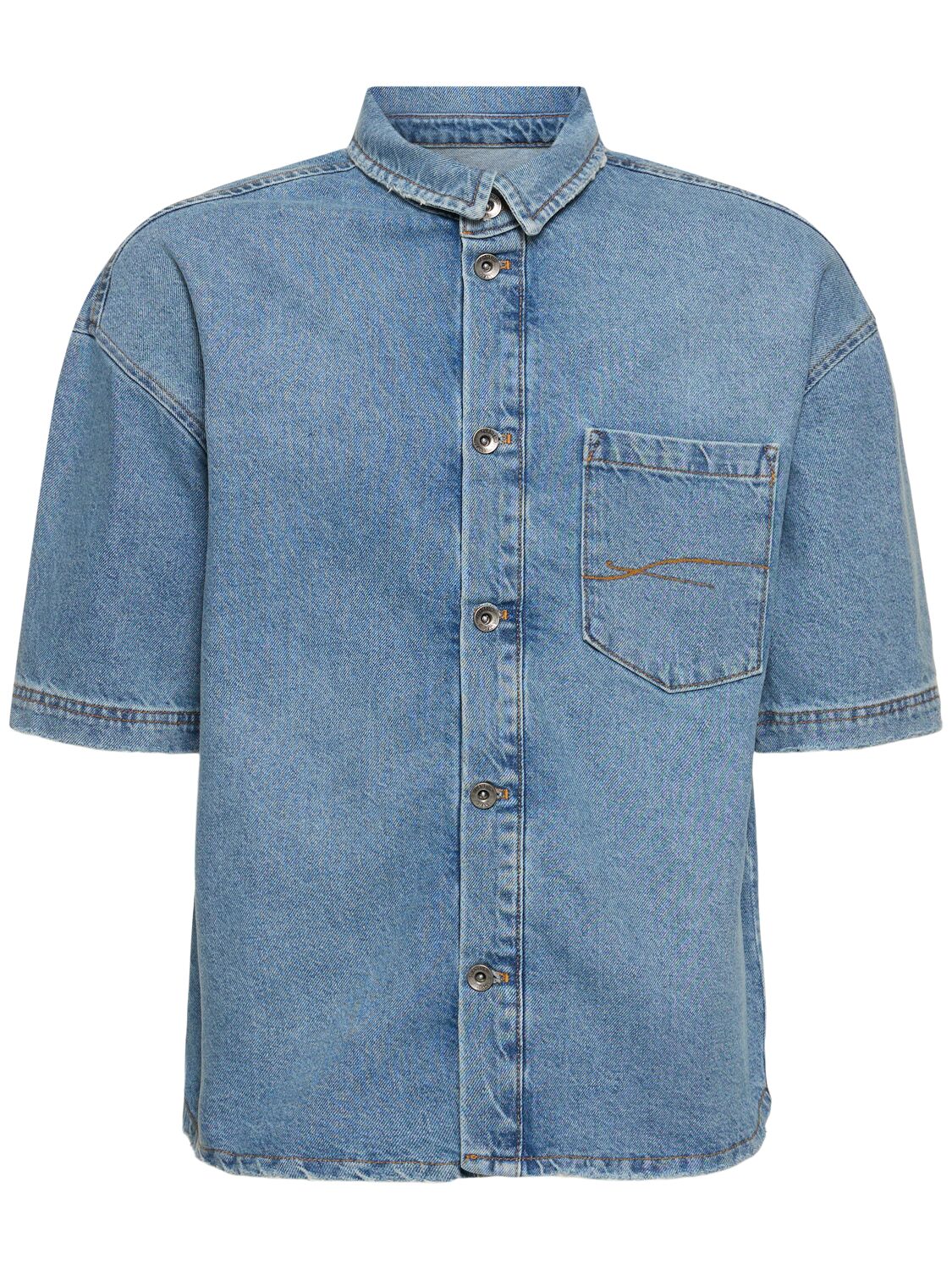 Flâneur Short Sleeve Light Denim Shirt In Blue