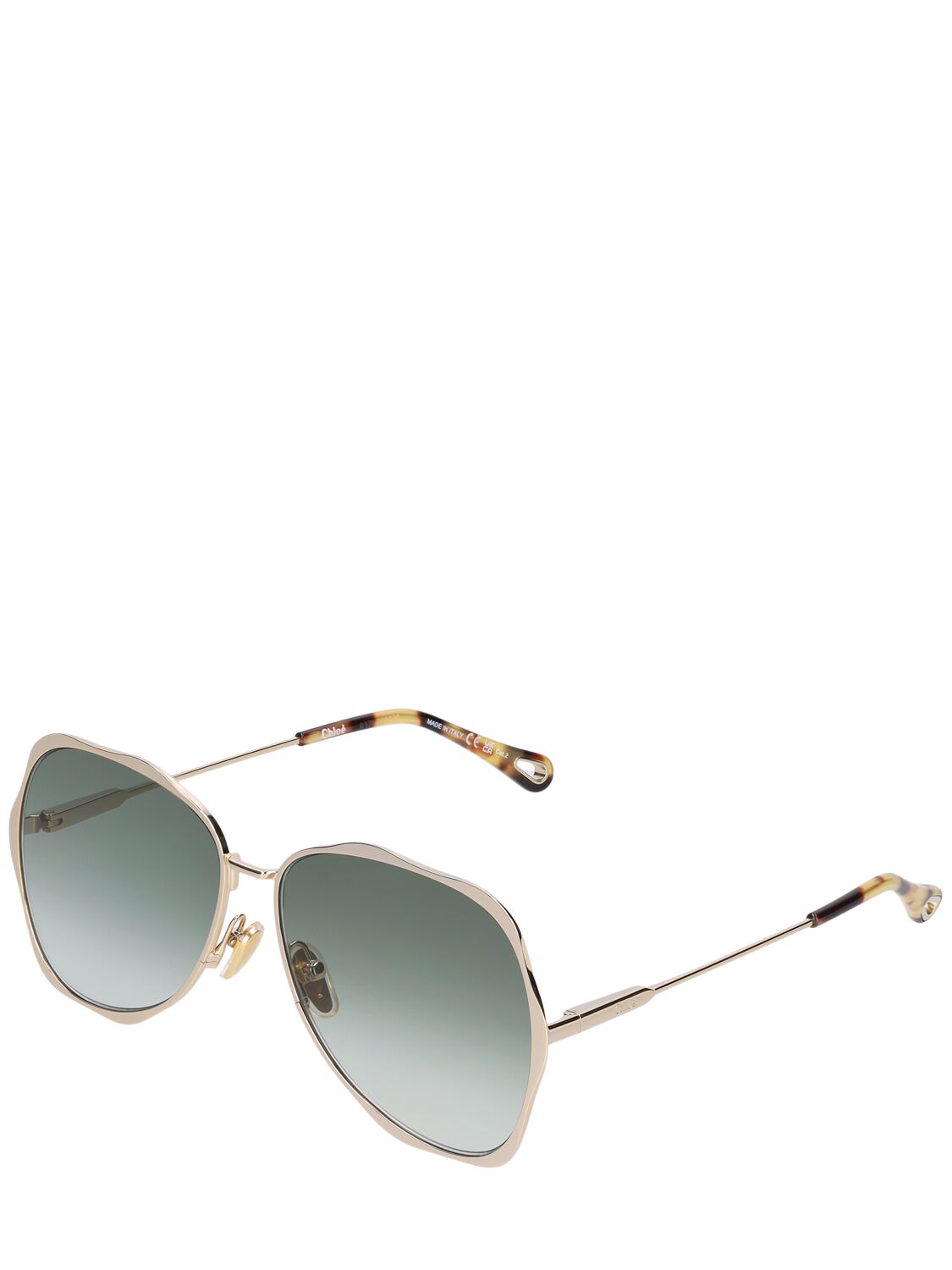 Shop Chloé Oval Oversize Metal Sunglasses In Gold,green