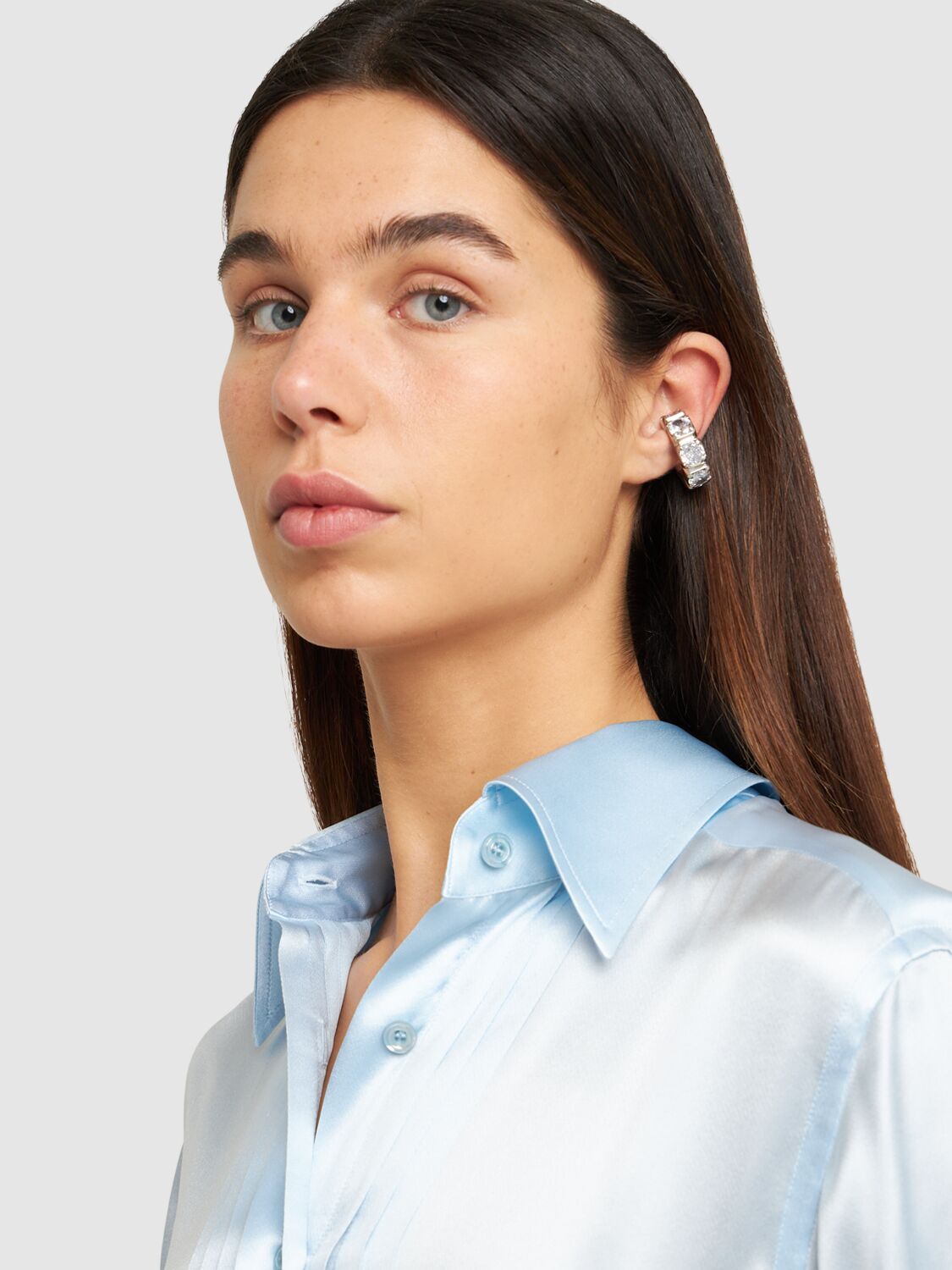 Shop Jil Sander Cw1 1 Crystal Ear Cuff In Silver