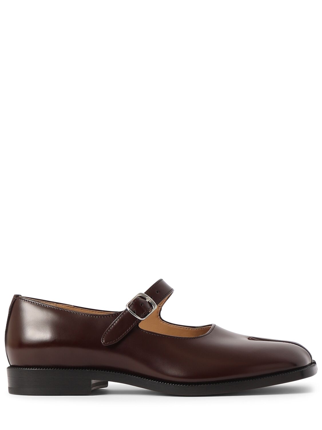 Maison Margiela Tabi Split-toe Leather Mary Jane Flats In Brown