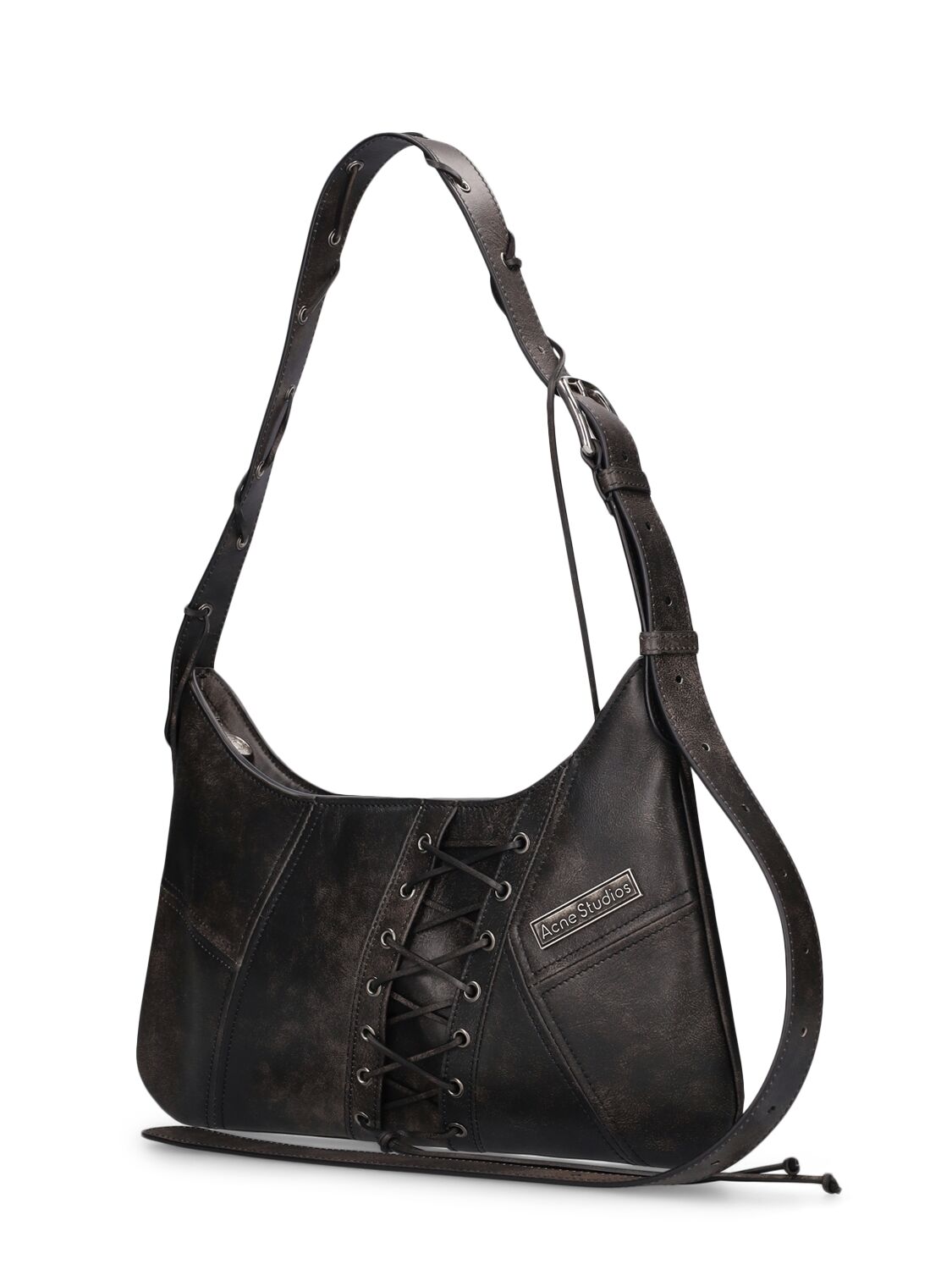 Shop Acne Studios Midi Platt Patchwork Lace Leather Bag In Black