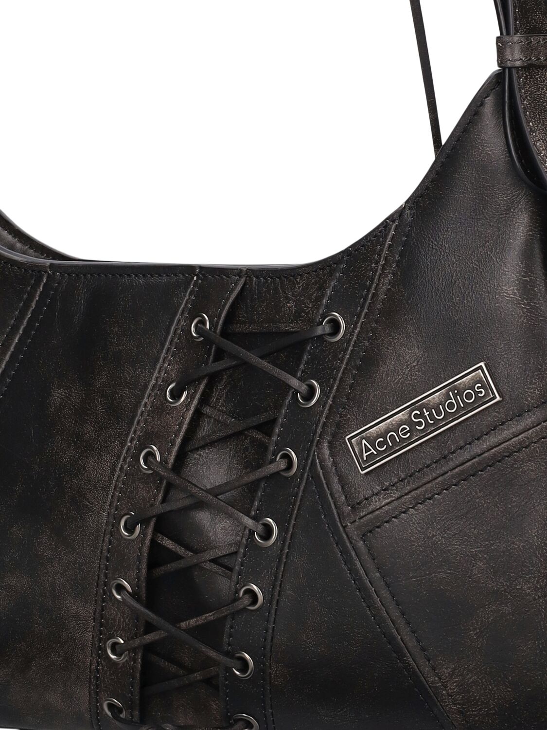 Shop Acne Studios Midi Platt Patchwork Lace Leather Bag In Black