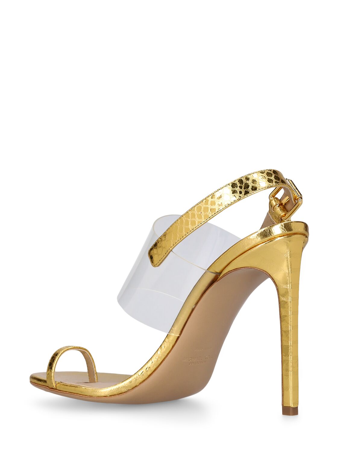 Shop Michael Kors 110mm Catherine Python Print Sandals In Gold