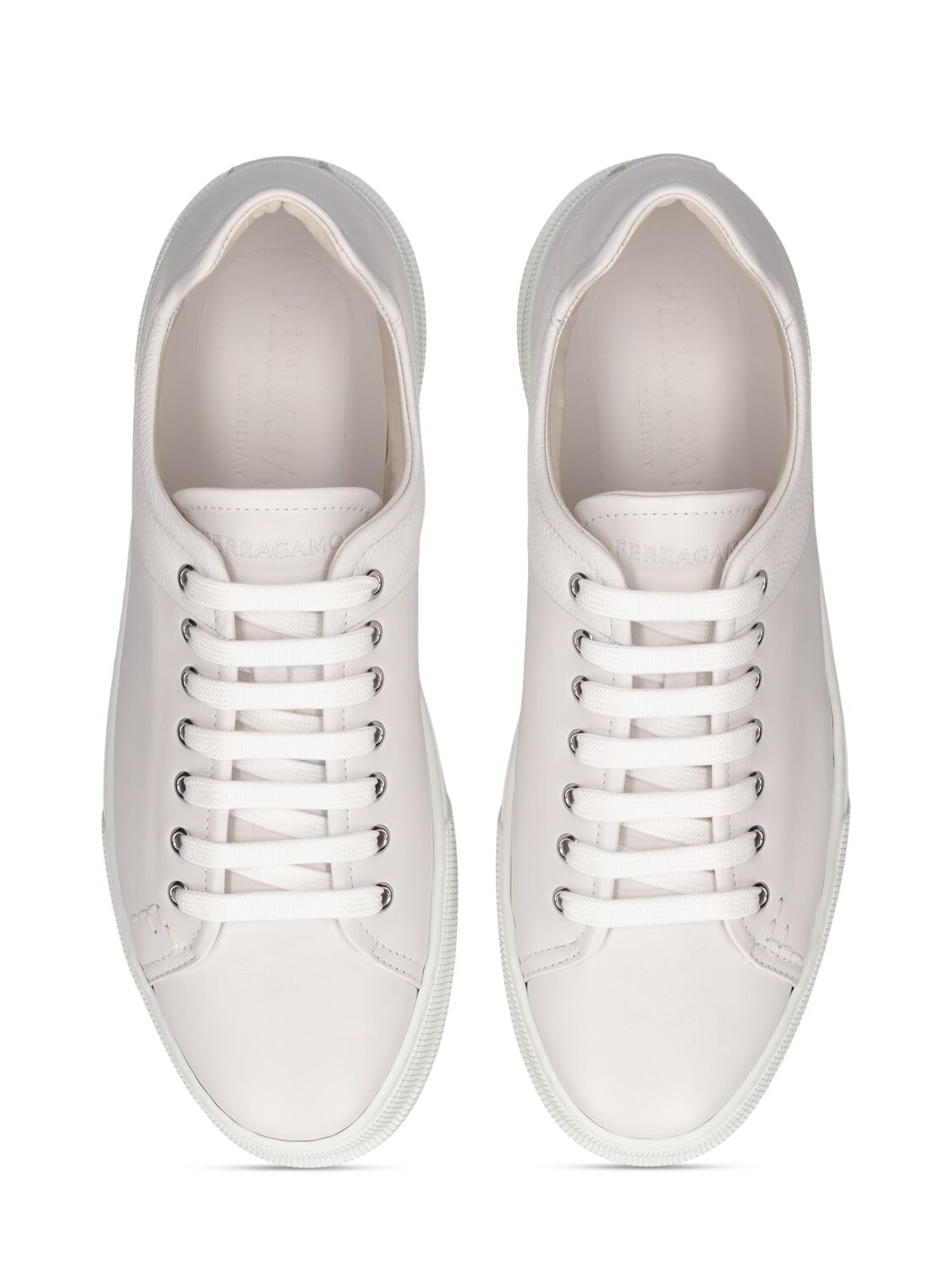 Shop Ferragamo Clayton Leather Sneakers In Optic White