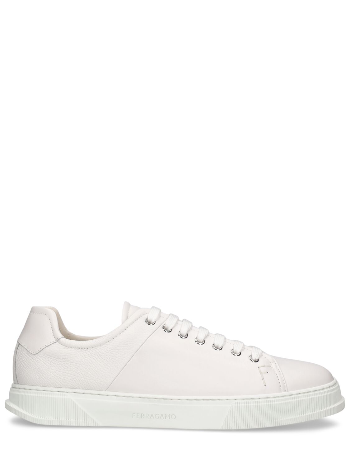 Ferragamo Clayton Leather Sneakers In Optic White