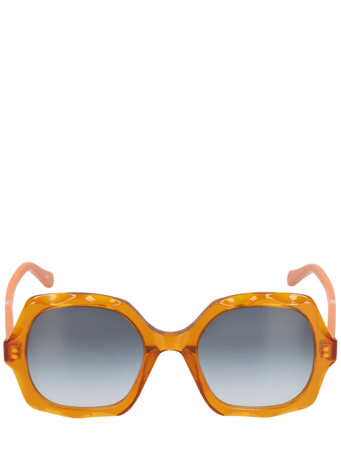 Chloé Scalloped Squared Bio-acetate Sunglasses In Orange,grey
