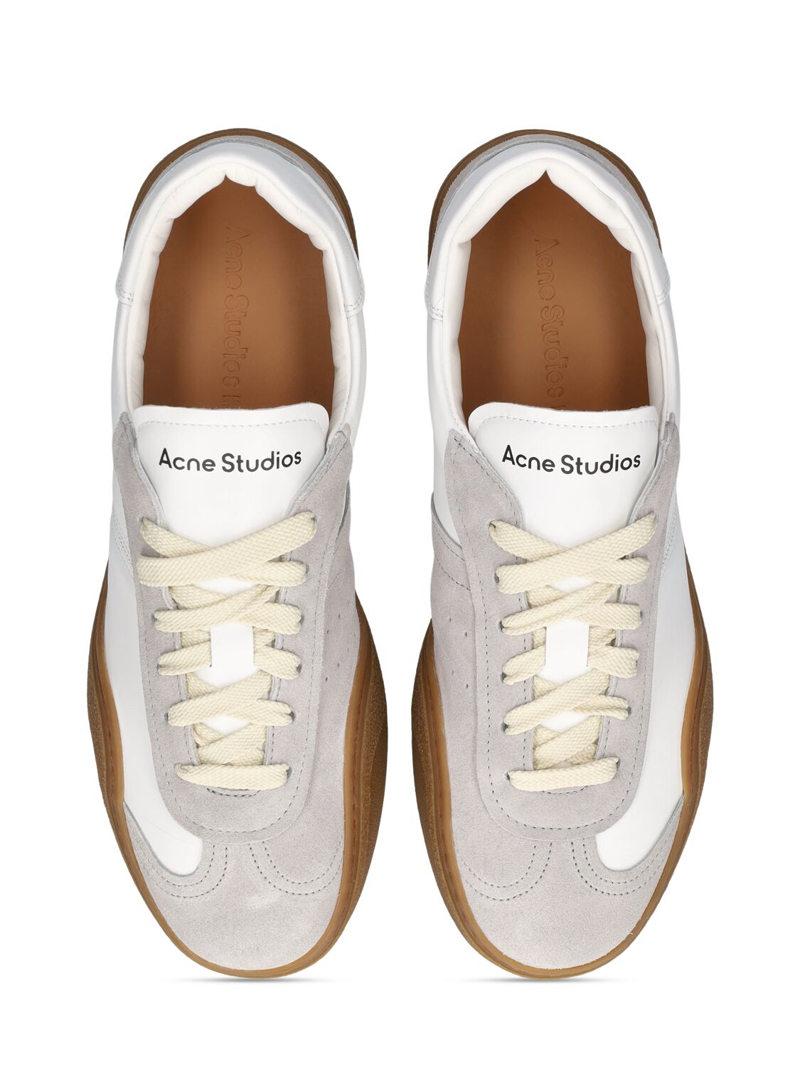 Shop Acne Studios Bars Leather Sneakers In White,tan
