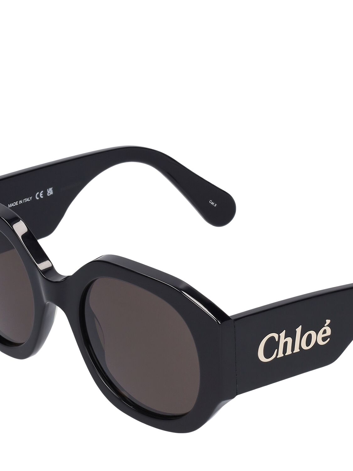 Shop Chloé Oversized Logo Round Acetate Sunglasses In Black,grey