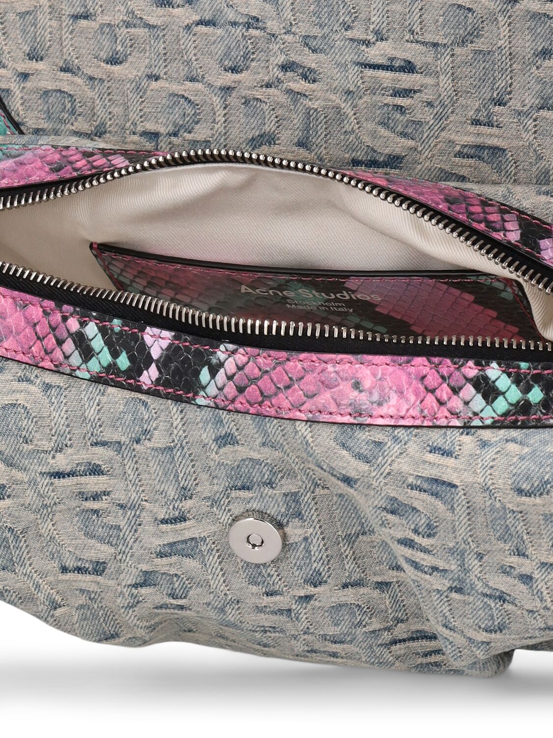 Shop Acne Studios Alog Denim Monogram Shoulder Bag In 블루,핑크