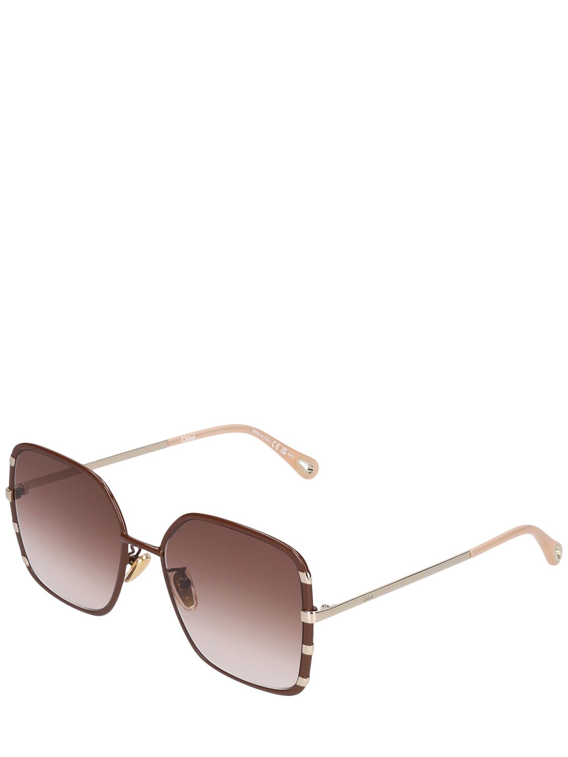 Shop Chloé Celeste Squared Metal Sunglasses In Gold,brown