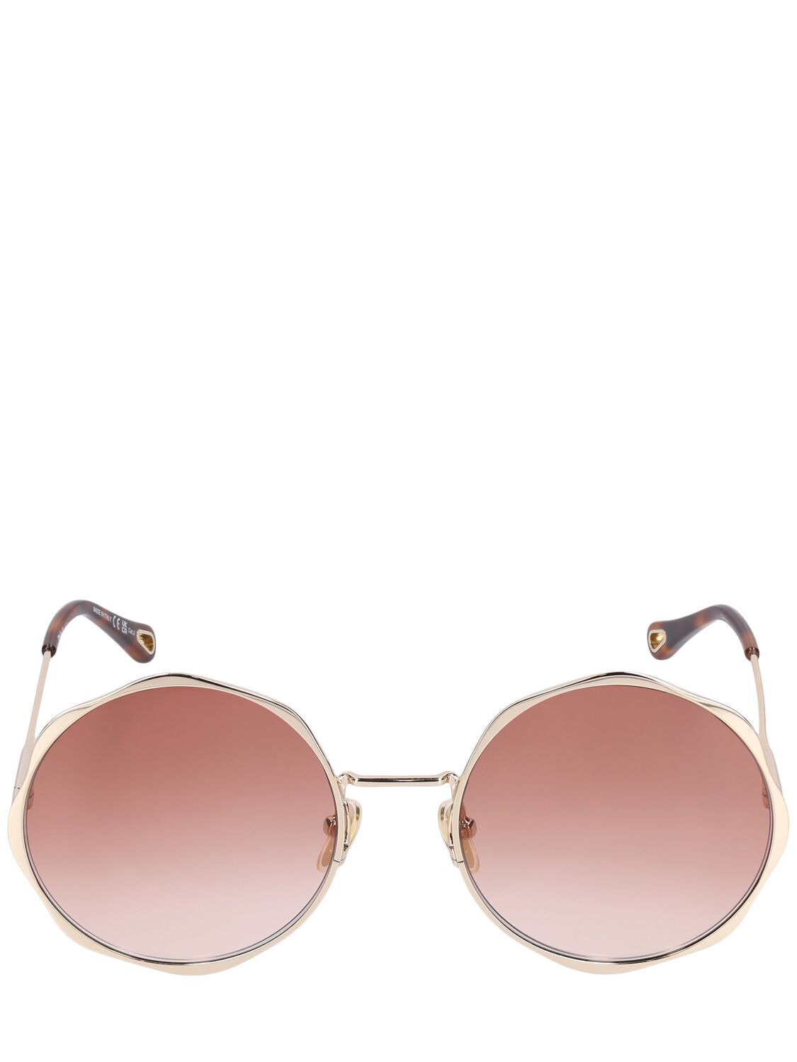 Chloé Scallop Line Round Metal Sunglasses In Pink